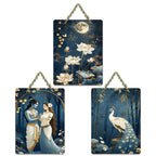 Artvibes Divine Radha Krishna With Lotus And Peacock Wall Art Wall And Door Hanging for Home | Spiritual Decor Items | Wall Poster | Artwork | Painting | Gift Items (WH_9629N), Set of 3