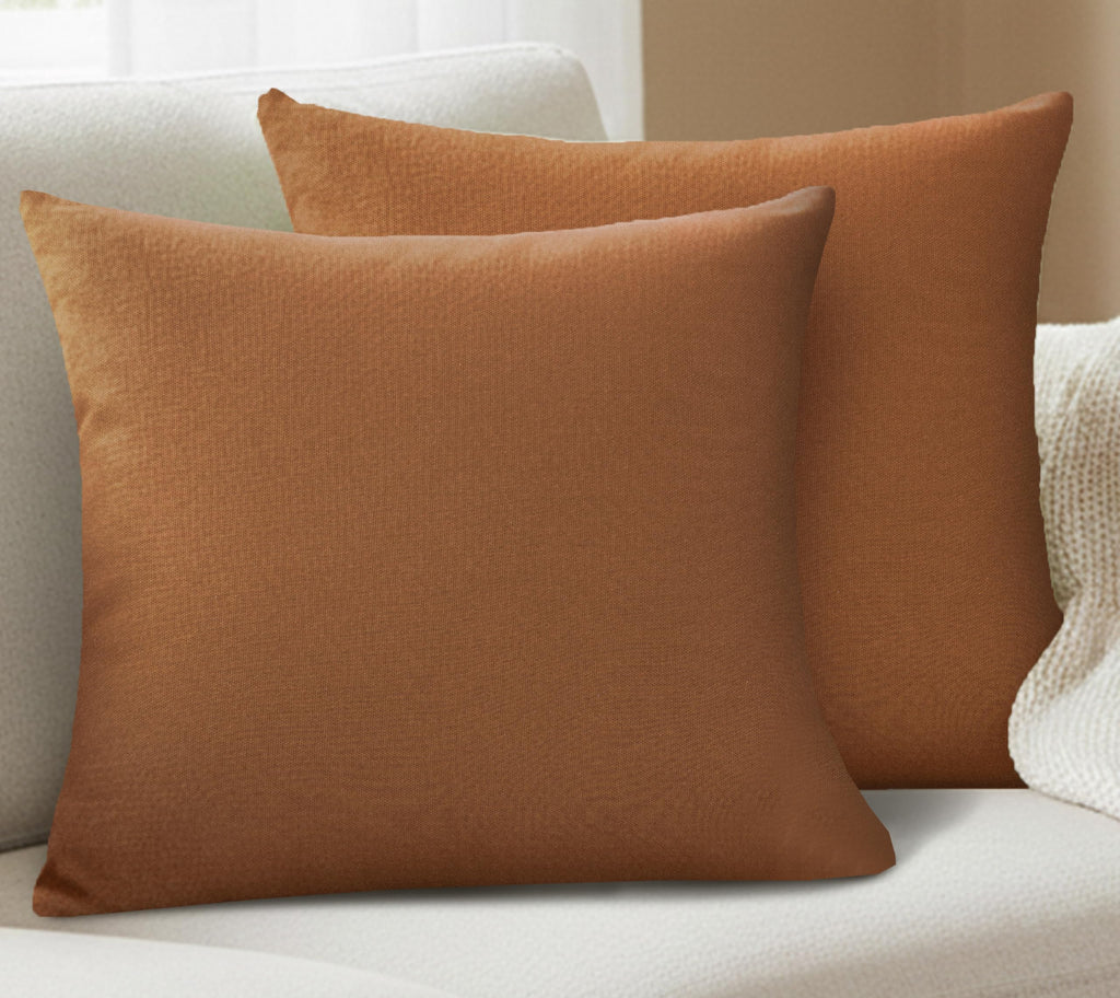 Yellow Weaves Cotton Canvas Decorative Cushion Covers, (24 X 24 Inches), Set of 2, Rust Brown
