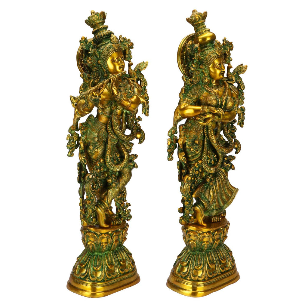 SVARUP Big Brass Radha Krishna Pair Idol Radhay Krishan Murti in Multicolor Home Decor Puja Gift Height 29 Inch