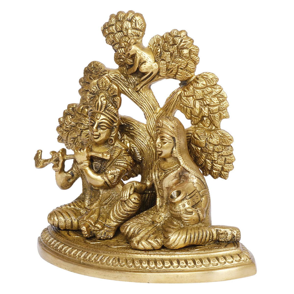 ARTVARKO Brass Radha Krishna Sitting Under Tree Idol Murti Statue Home Office Temple Mandir Pooja Puja Room