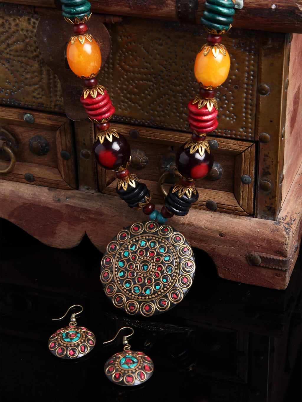 Shining Diva Fashion Latest Stylish Traditional Tibetan Pendant Necklace Jewellery Set for Women (13208s) (Style1)
