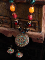 Shining Diva Fashion Latest Stylish Traditional Tibetan Pendant Necklace Jewellery Set for Women (13208s) (Style1)