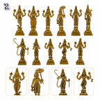 ARTVARKO Brass Dashavatara Dasavatharam of Lord Vishnu Statues Ten Incarnations Avatars Idol Murti (Gold Color 6.4 Inch.10 pcs)