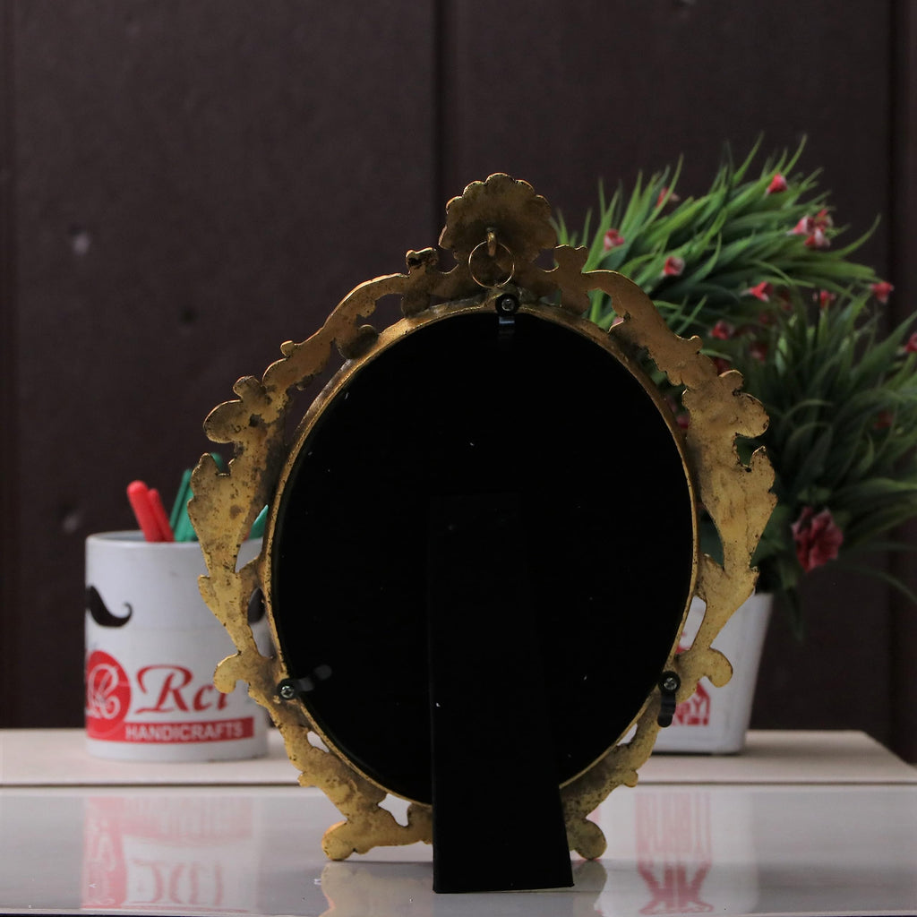 KridayKraft Table Mirror Gold Plated for Gift Love one Festival Gift Perfect for Birthday, Anniversary Wedding (Floor Mount, Oval, Framed)