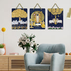 Artvibes Shrinath Ji & Cow Pichwai Art Decorative MDF Wooden Wall Art for Home | Spiritual Decor Items | Religious Wall Art | Wall Poster | Ethnic Wall Decor | Gift Items (WH_96140N), Set of 3