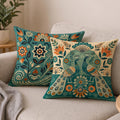 STITCHNEST Ethnic Satin Cushion Covers Twin Peacock with Floral Pattern, 16x16 Inch, Pack of 2 for Traditional Home Decor, Sofa Styling & Gifting