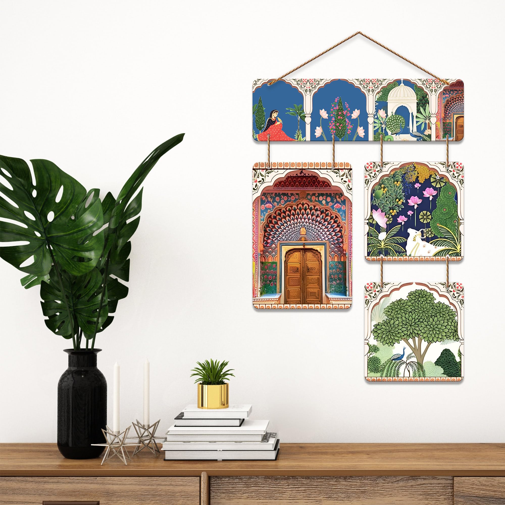 Artvibes Mughal Pichwai Art Decorative Wall Art MDF Wooden Wall Hanger for Living Room | Wall Sculpture | Signs | Handcrafted Art | Modern Decor Artwork | Wall Art Print | Unique Gift Items (WH_6542N)