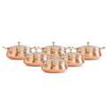 Indian Art Villa Steel Copper Hammered Design Handi/Bowl/Casserole with Toughened Glass Lid & Brass Knob & Handles, Volume-400 ml, Pack of 6