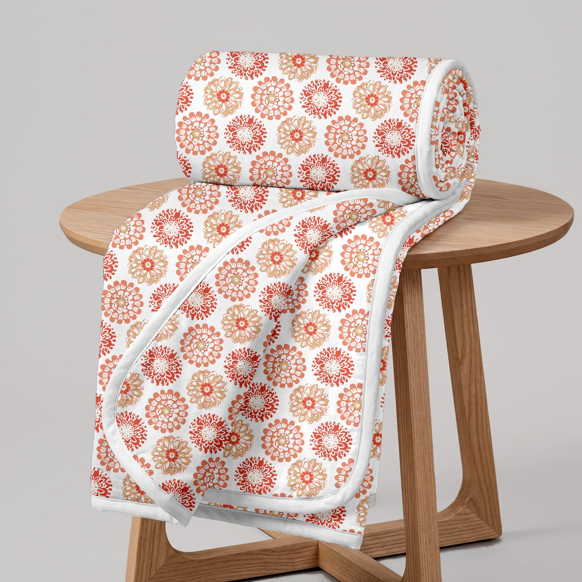 Divine Casa Floret 100% Cotton Double Dohar | 120 GSM | Soft & Lightweight Throw Blanket | Reversible Design | Cozy & Breathable Bedding | All-Season Comfort | 220 x 205 CM, Red Orange Kafalo