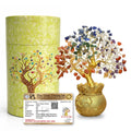 JD FRESH Feng Shui 7 Chakra Crystal Tree with Golden Money Bag Base/Natural Gemstone Decorative Showpiece Bonsai Tree for Home & Office Décor, Good Luck Diwali Gift, Wealth & Prosperity