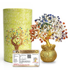 JD FRESH Feng Shui 7 Chakra Crystal Tree with Golden Money Bag Base/Natural Gemstone Decorative Showpiece Bonsai Tree for Home & Office Décor, Good Luck Diwali Gift, Wealth & Prosperity