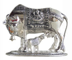 Prince Home Decor & Gifts Metal Kamdhenu Cow with Calf Statue (Silver)