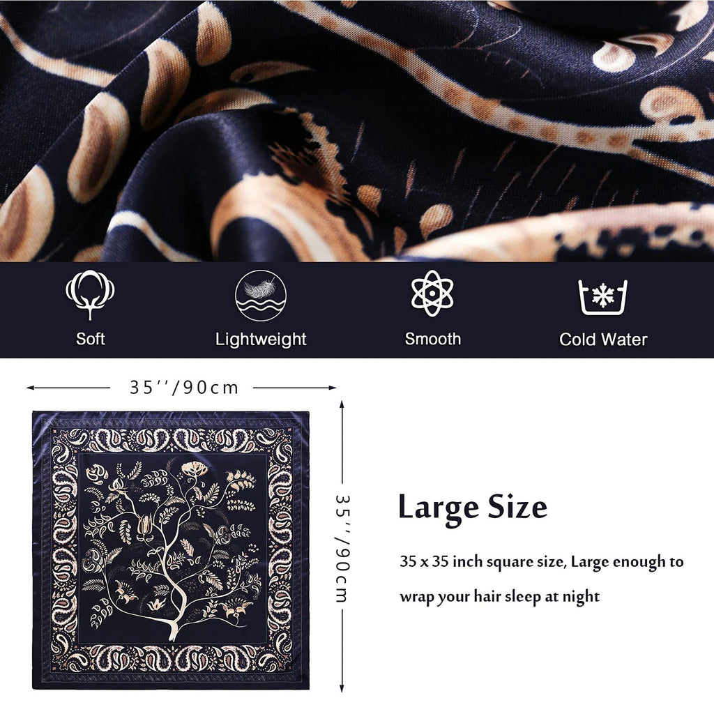 PALAY® Satin Scarf 35x35 Silk Feel Head Wrap Jacquard Print