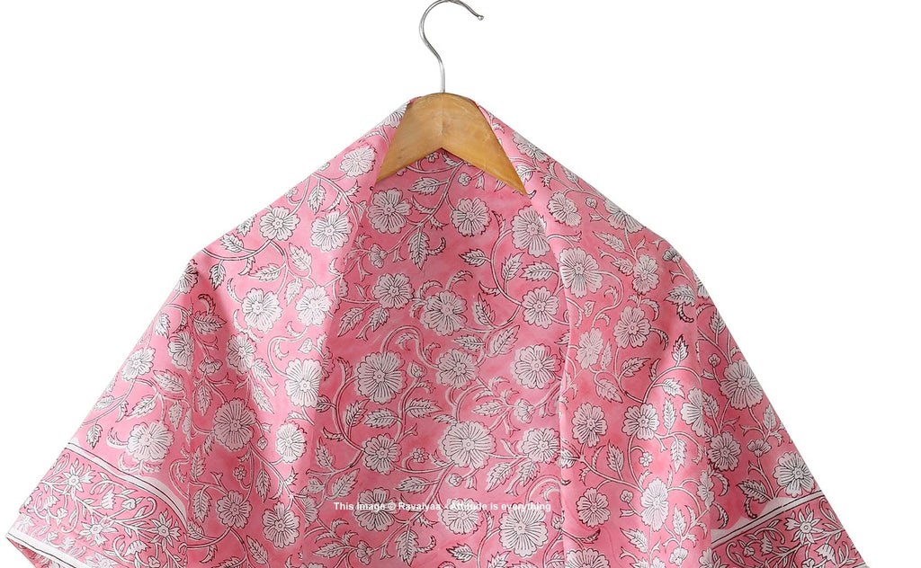 Ravaiyaa - Attitude is everything Sanganer Hand Block Printed Scarves Pure Cotton Scarf Square Hijab Dupatta 40 X 40 Inch (Pink White Floral)