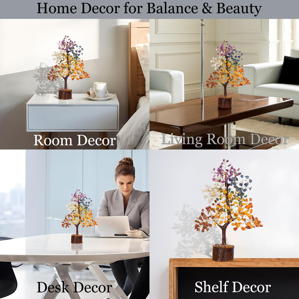 Crystiglow Glow in The Dark 7 Chakra Crystal Tree – 10 Inch, 300 Crystal Beads | Home Decor Gift Items | Table Decor | Handicraft Items for Home Decor | Unique Gift for All Occasions