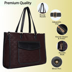 Womanix PU Laptop Tote Bags for Women with Front Pocket, Work Bag,15 inch tote for Women, Large Capacity Handbag for Office, School, Travel, Teacher Purse (Brown Black)