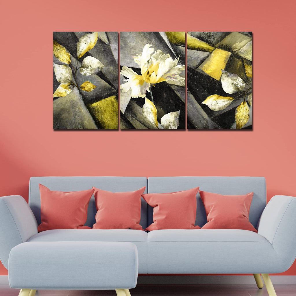 VIBECRAFTS Beautiful Flower 3 Pieces Canvas Wall Painting Fitted With Wooden Frame For Home | Office | Living Room | Gifts(PTVC3Pcs3_11515)