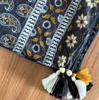 tweedle Pure Cotton Summer Scarf for Women,soft, Printed, Breathable Stole for Sun and Wind Protection - Black/Mustard