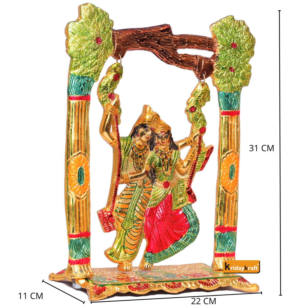 KridayKraft Metal Colourfull Radha Krishna Idol on Swing Jhula Decorative Showpiece Figurine Religious Idols for Home Office Statue Murti for Decoration & Pooja Gifting Purpose Sculpture