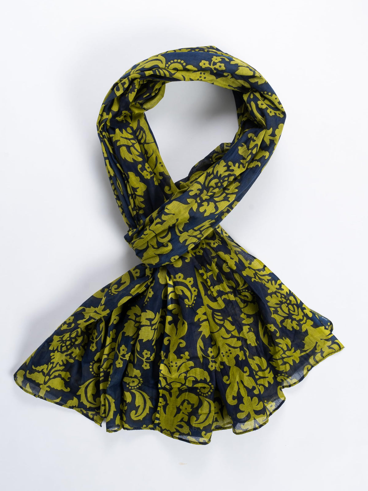 AQVA Printed Cotton Scarf for Women Stylish (Navy Lime) | Head and Face Cover Scarf for Girls with 100% Cotton | Soft & Lightweight Scarves/Stoles for all Weather (72 x 43 in)