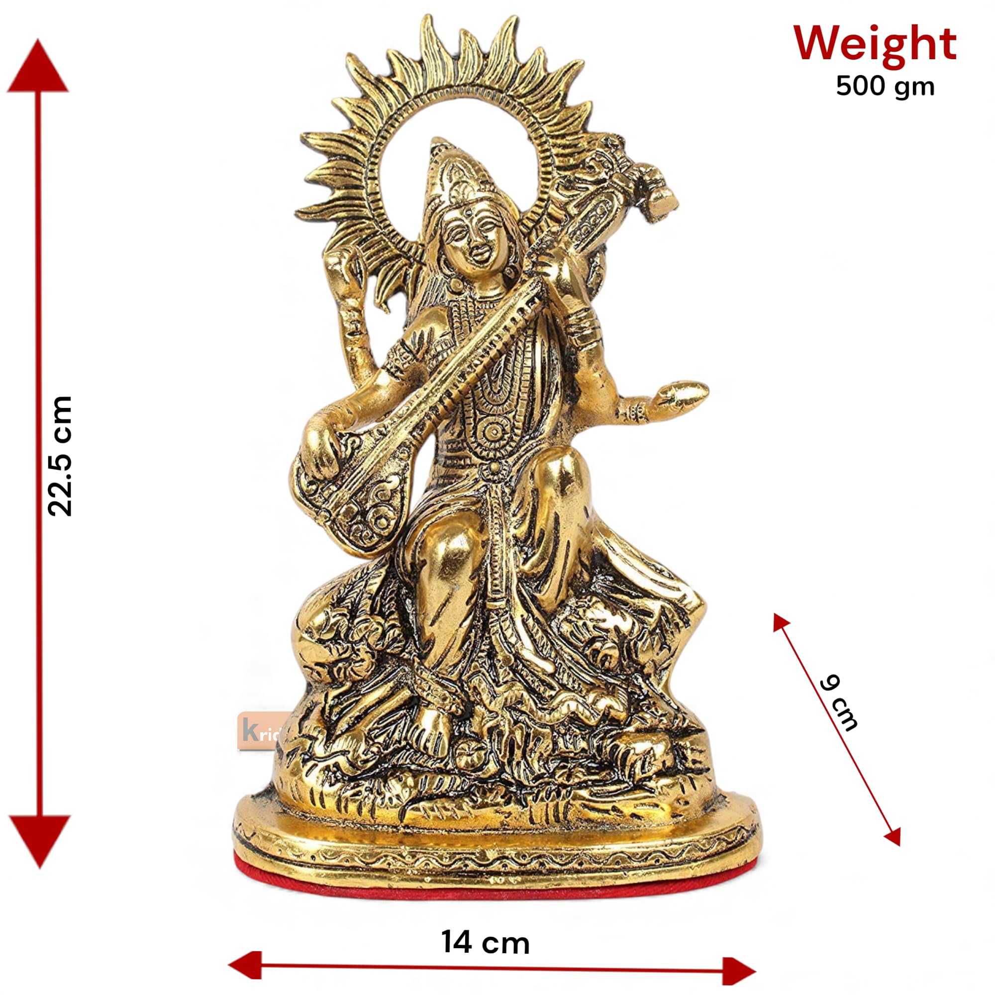 Prince Home Decor & Gifts Gold Plated Metal Goddess Saraswati Statue Showpiece Idol for Home Décor and Gift