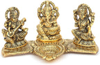 KridayKraft Laxmi Saraswati Idol Action Decorative Platter with Diya and Agarbatti Stand Diwali Gift,Metal,Standard,1 Piece