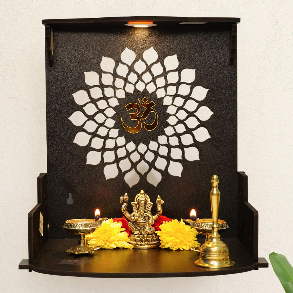 Ekhasa Wooden Pooja Mandir for Home Wall Mounted | Wooden God Temple for Home | Pooja Stand for Home | Puja Mandir for Home | Pooja Unit for Home with LED Spotlight | Temple for Office
