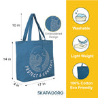 SKAPADORO Canvas Big Zip Handbag Tote,100% Cotton, Inner pocket, Unisex Embroidered Comfortable Bag for Travel Office Beach Shopping, Easy to Wash Trendy Everyday Shoulder Bag (Protect & Conserve)