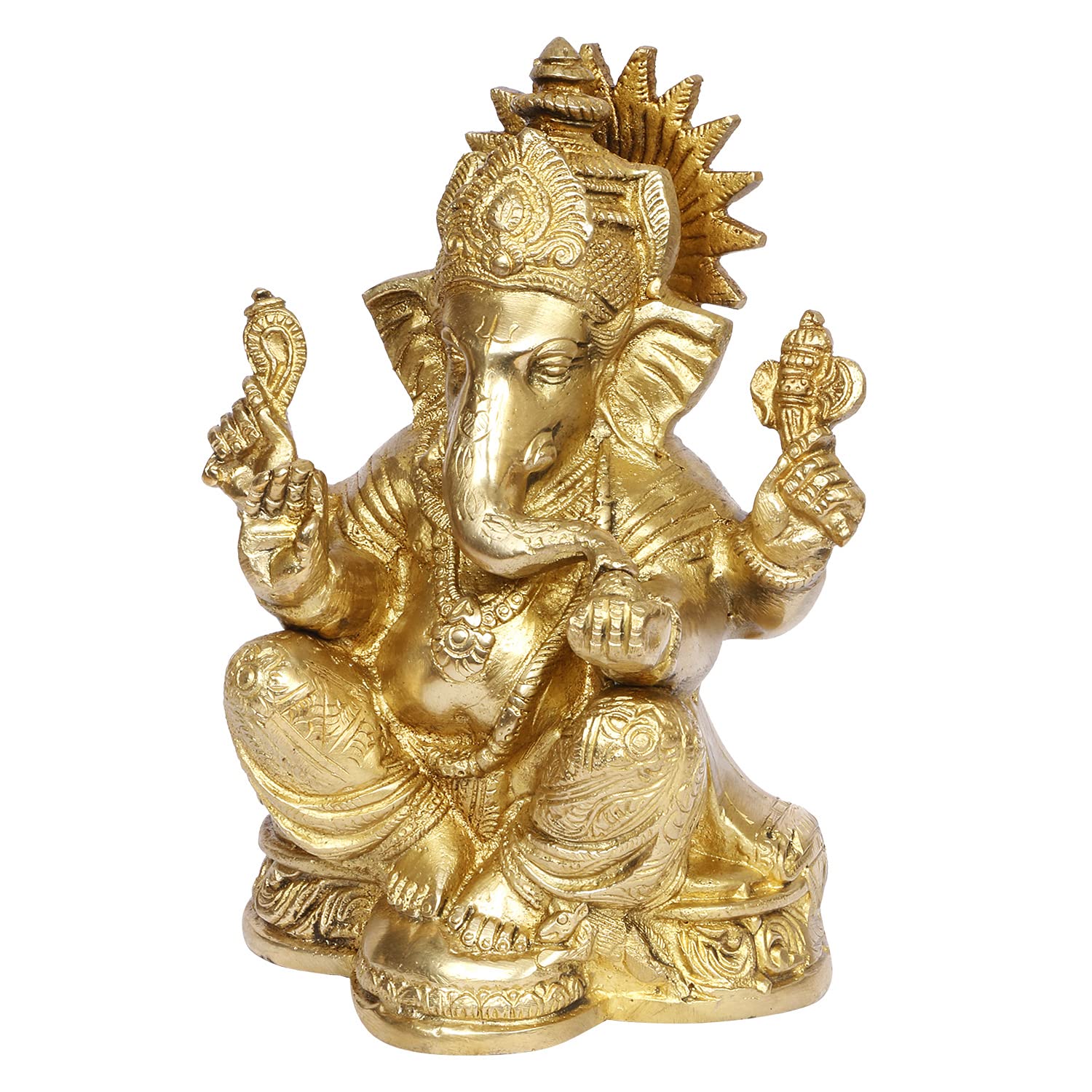 ARTVARKO Brass Sitting Ganesha Ganpati Idol for Gift Ganesh Big Size Murti Home Décor Shop Entrance Height 6.5 Inches
