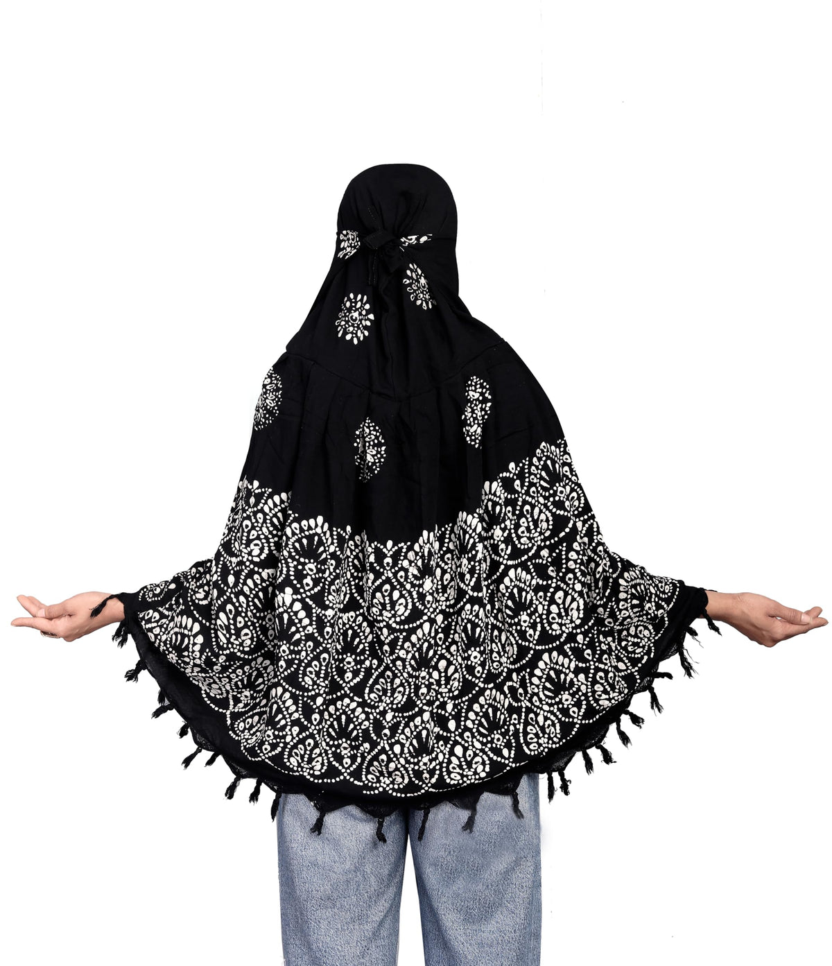 HETVIN Cotton Long Scarf Cum Mask Scarves Usable for Vehicle Driver | White Printed Design Fabric | Universal Size | Soft & Breathable Sun Protection | For Girl & Women (Wax Batik - Black)