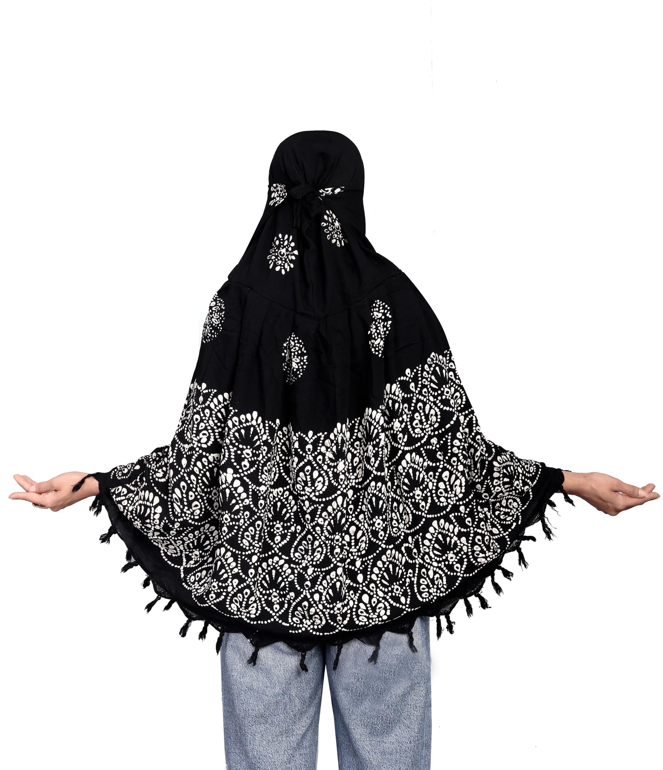 AARKRI SALES Cotton Long Scarf Cum Mask Scarves Usable for Vehicle Driver | White Printed Design | Universal Size | For Girl & Women | Sun Protection Light Weight (Wex Batik - Black)