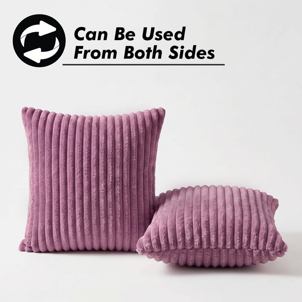 Yellow Weaves Pencil-Stripe Fur Cushion Covers | Soft Polyester | Decorative Sofa & Throw Pillow Covers | 16x16 Inches, Pack of 1 (Purple)