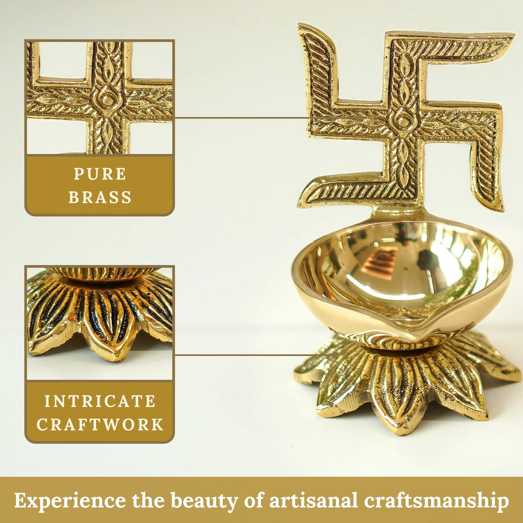 Behoma 100% Pure Brass Swastik Diya for Puja