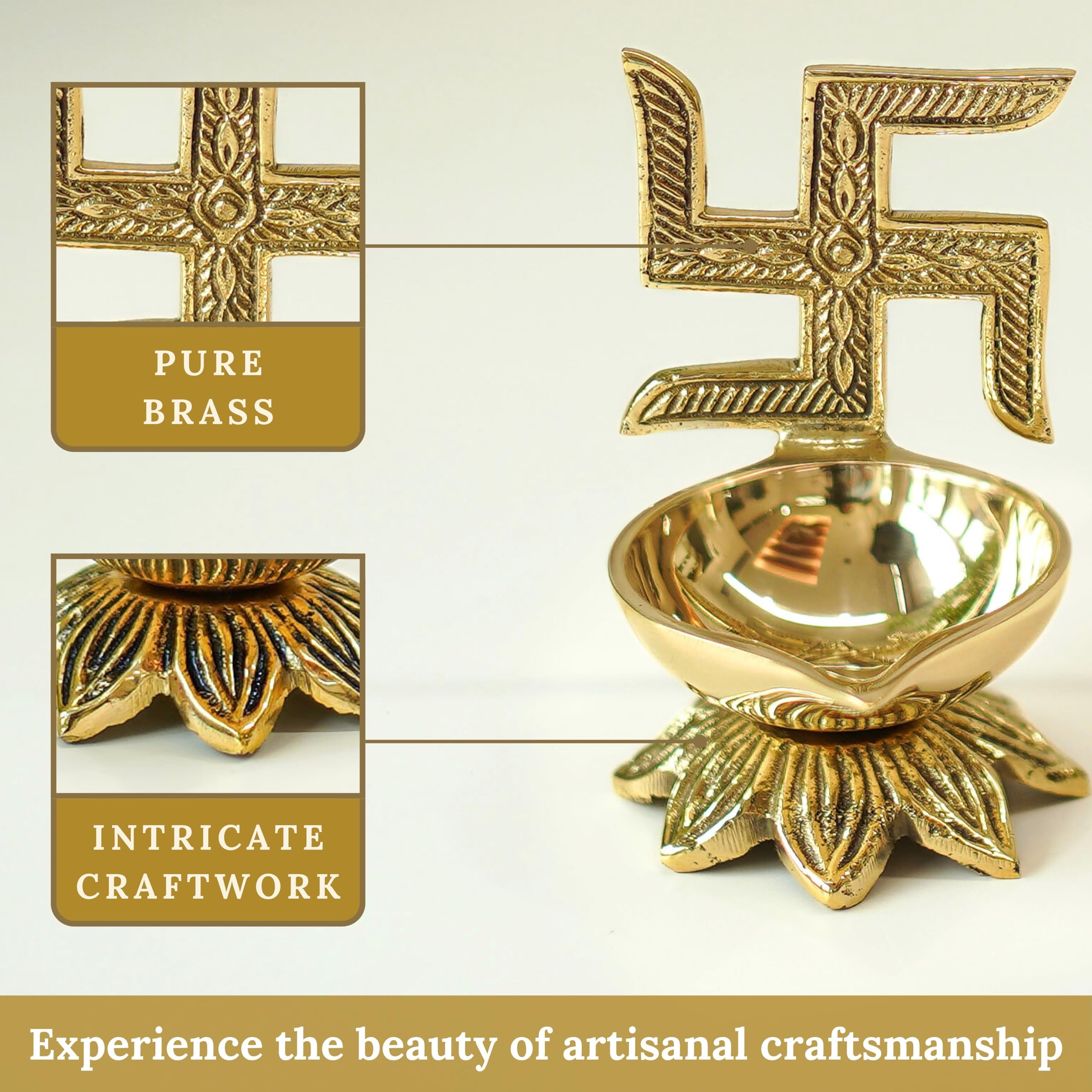 Behoma 100% Pure Brass Swastik Diya for Puja