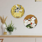 Artvibes Cow Round Shape Round Shape MDF Wooden Wall Art for Home Decoration | Spiritual Decor Items | Wall Art Paintings | Wall Poster| Stylish Modern Artwork | Gift Items (WH_8819N), Set of 2