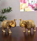KridayKraft Metal Elephant Statue Small Size Gold Polish 2 pcs Set for Your Home,Office Table Decorative & Gift Article,Animal Showpiece Figurines...