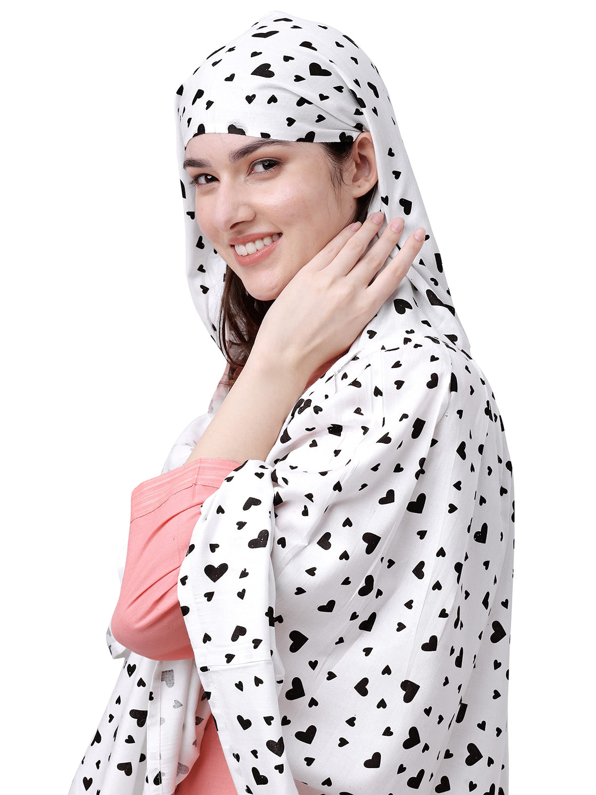 7 season's Cotton Long Scarf Cum Mask Universal Size Usable For Vehicle Driver For Sunlight UV Protection White Printed Design For Girl & Women (Long Black Heart) For Female