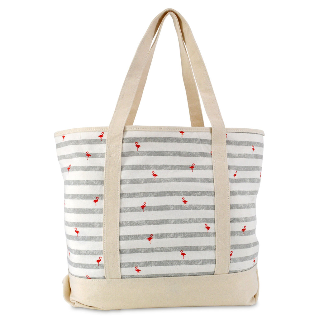 DALIX 22 Shopping Tote Bag in Heavy Cotton Canvas (Zippered Top) Gray Flamingo