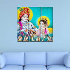 VIBECRAFTS Beautiful Radha Krishna 3 Pieces Canvas Wall Painting Fitted With Wooden Frame For Home | Office | Living Room | Gifts (PTVC3Pcs1_9541)