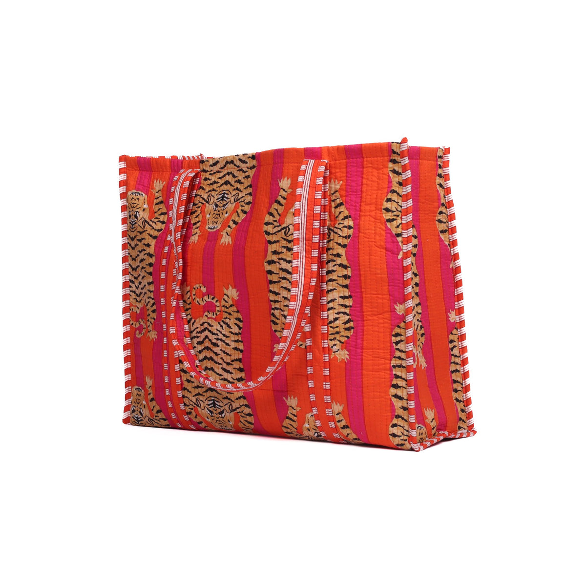 HOUSE OF GULAB Tote Bag for Women Canvas Tote Bag with Long Handle and Inside Pocket Stylish Shoulder Handbag for Ladies Shopping Office College Bag Reusable Handbag for Daily Use (Orange & Pink)