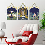 Artvibes Shreenathji & Sacred Cow Religious Art Wall Hanging Home Decorative Wall Art for Prosperity | Spiritual Decor | Wall Illustrations| Stylish Modern Decor Item | Gift Items (WH_9672N), Set of 3