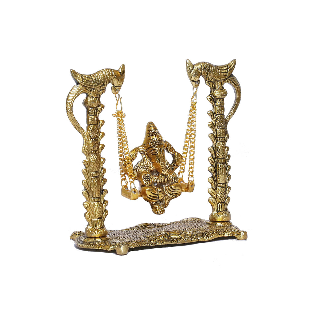 KridayKraft Ganesh ji jhula,Ganpati idol on Swing jhula for Temple Pooja,Ganesha Metal Statue Table Decorative Home,Office & Gift your Relatives,Religious Showpiece Figurines,Corporate Gift Article...