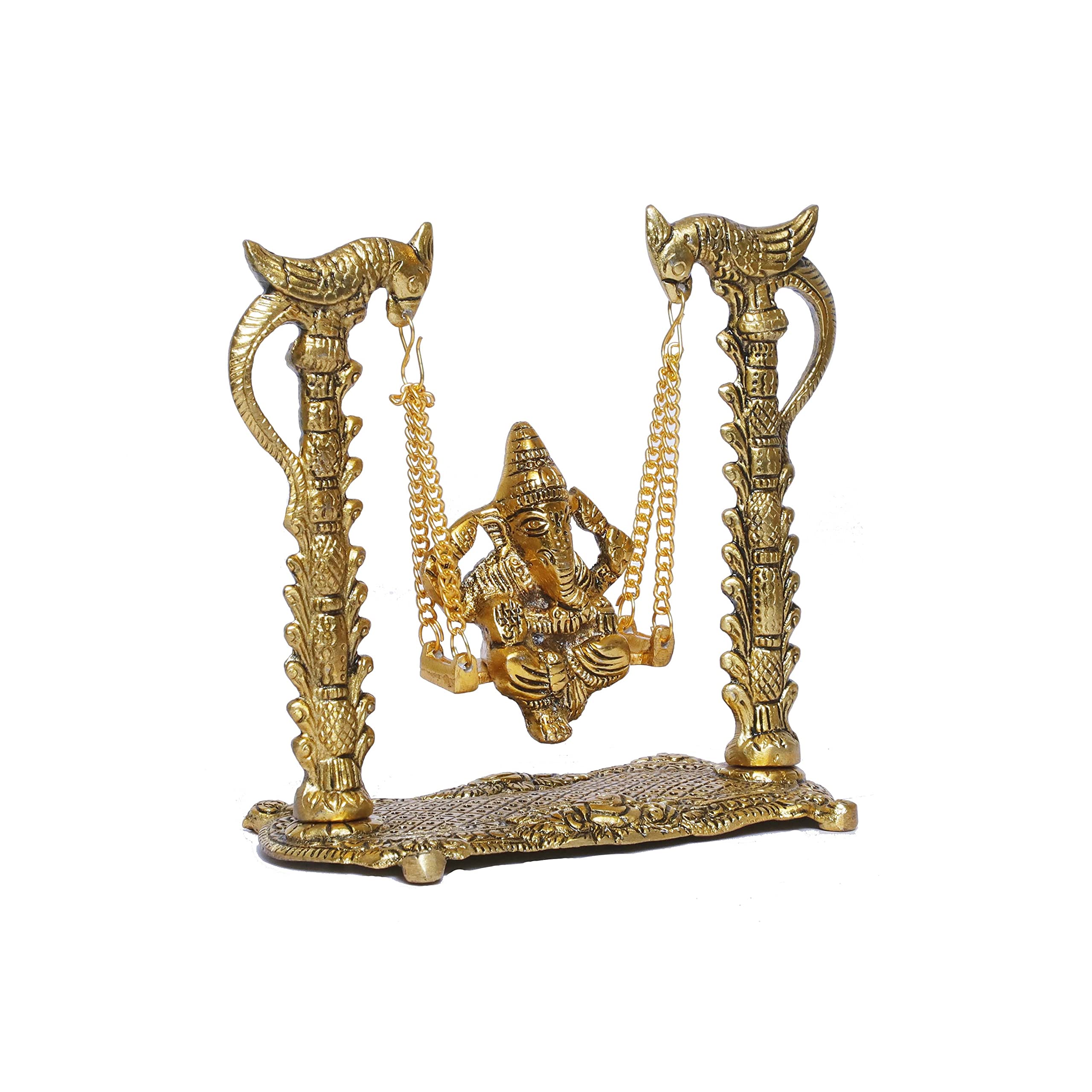KridayKraft Ganesh ji jhula,Ganpati idol on Swing jhula for Temple Pooja,Ganesha Metal Statue Table Decorative Home,Office & Gift your Relatives,Religious Showpiece Figurines,Corporate Gift Article...