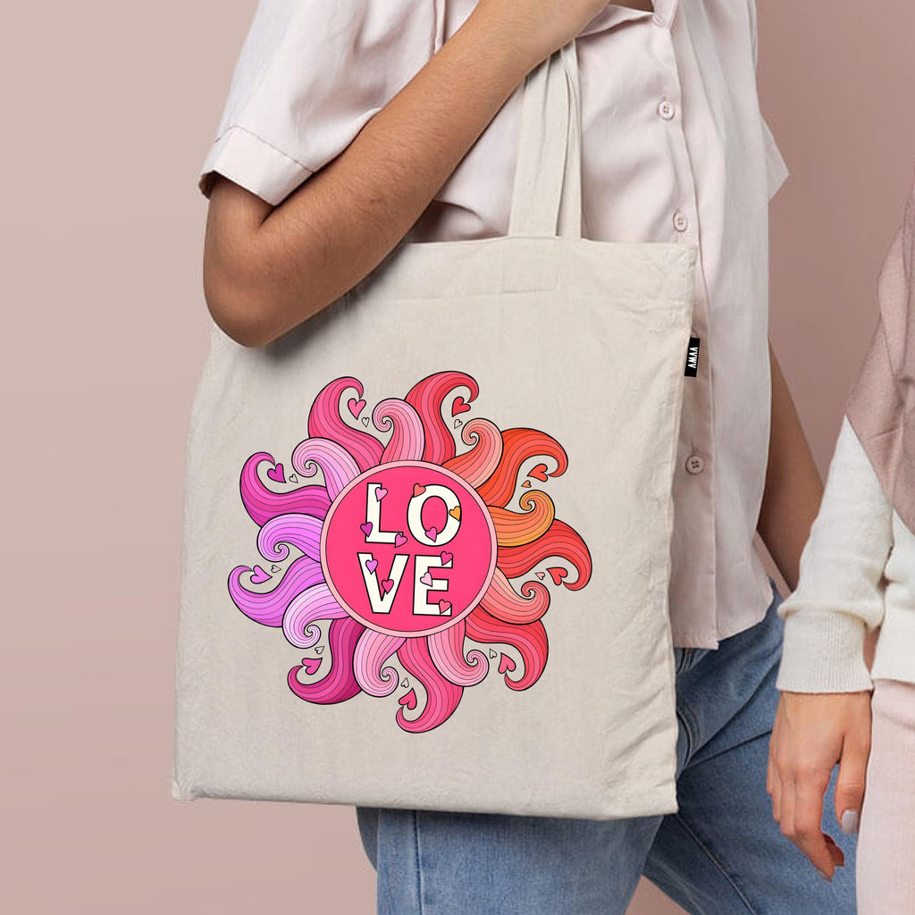 VVWV Tote Bag | 100% Organic Cotton Shopping | Grocery | Tote Bag Women Office College Grocery Vegetable Bags Market, Canvas Tote Bag 15kgs Capacity 13 x 15.7 Inch (Love)