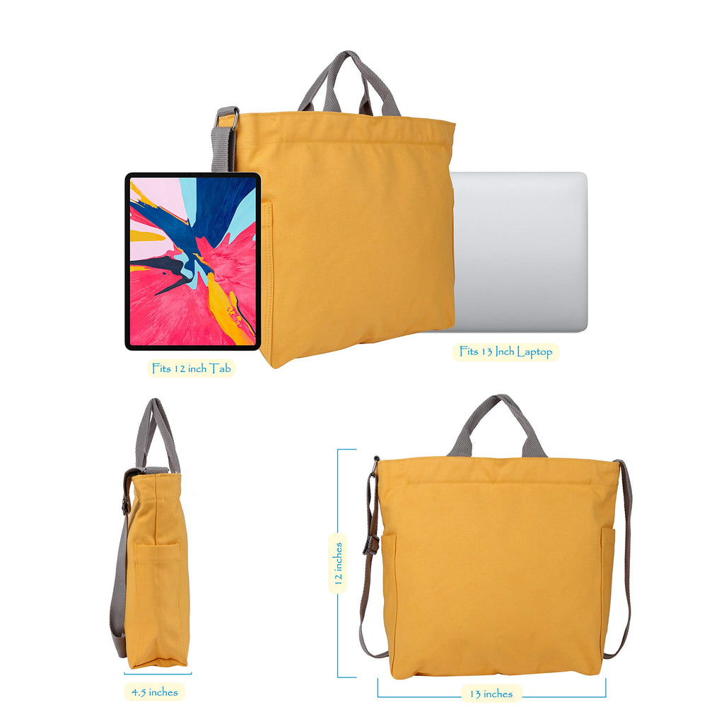 Sangra Women's Canvas Tote Handbag - Casual Shoulder & Crossbody Work Sling Bag (Golden Yellow)
