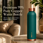 KasaCore Premium Copper Water Bottle 750 ml 99% Pure Copper | Leakproof Bottle with Matte Black Finish for Office Gym Travel Daily Use (Green)