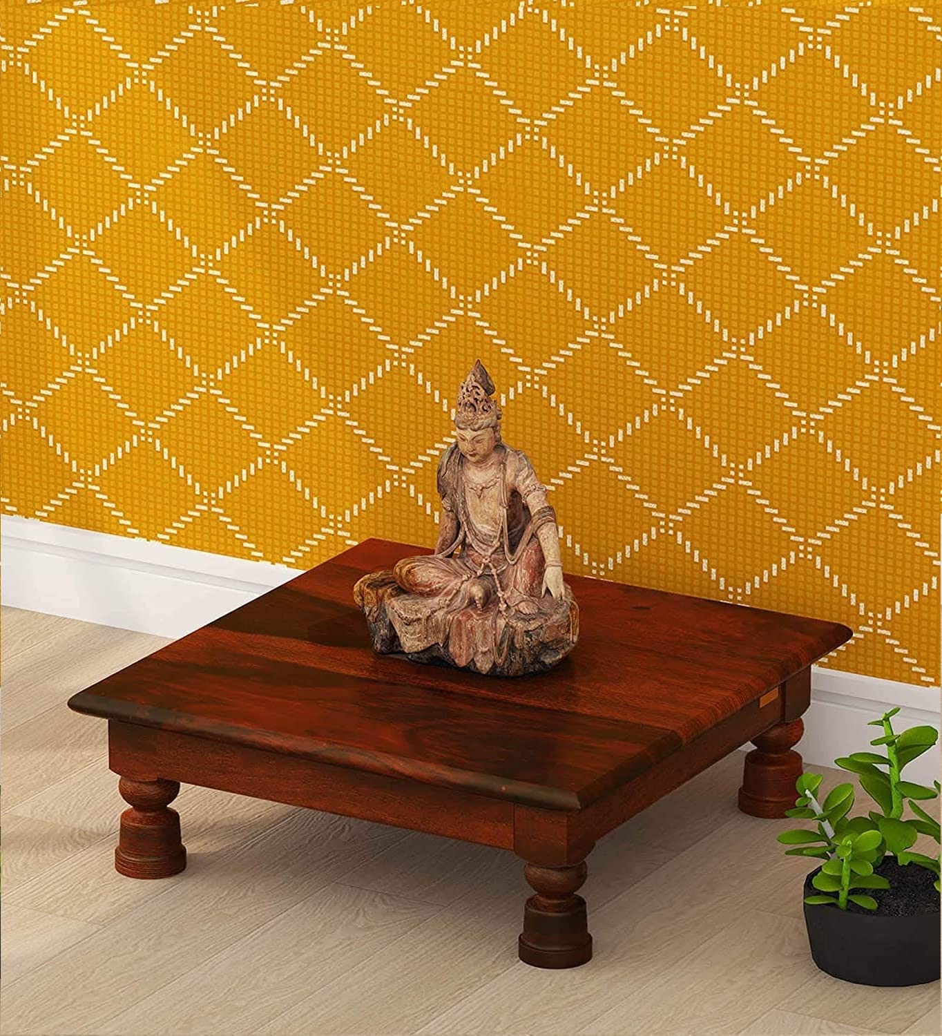 SAAMENIA FURNITURES Solid Sheesham Wooden Chowki for Home Pooja Temple - Maple Finish