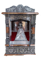 Bit-Chu Handcrafted Designs Wooden Mandir with Aluminium & Copper Oxidized Home Temple/Ghar mandir/Pooja mandir for Home Size L- 12 inch x B- 6 inch (Silver & Bronze)