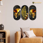 Artvibes Golden Leaf Auspicious Wooden Art Work Wall Hanging For Good Luck Properity Vastu | Spiritual Decor Items | Paintings | Wall Illustrations| Modern Decor Item | Ideal Gift (WH_9001N), Set of 3