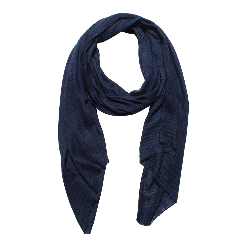 MUFFLY Fine Blended Ultra Soft & Warm Wool Silk Unisex Pashmina Shawl, Stole & Wrap with Hanger (Dark Blue)